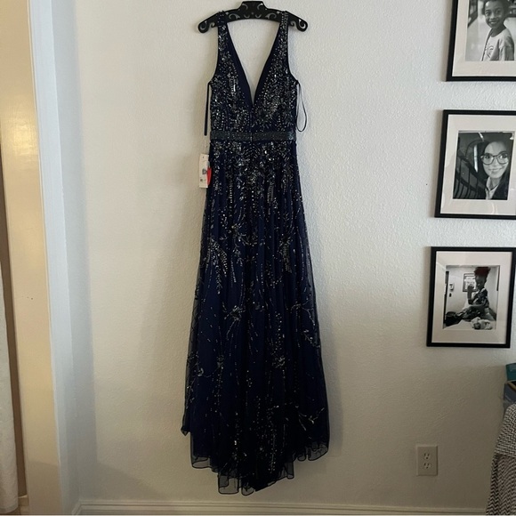 Mac Duggal 5215 Embellished V Neck Gown Midnight Navy - Picture 4 of 8